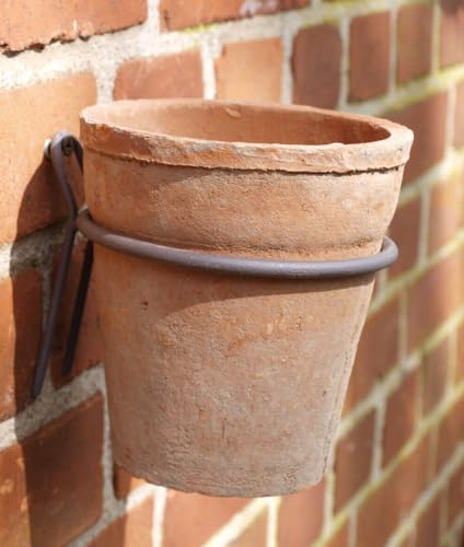 Generisch 2X Blumentopf Ø 12,5cm Metall Wandhalter Aged Terracotta Landhaus Tontopf Pflanztopf Gartendeko (29)