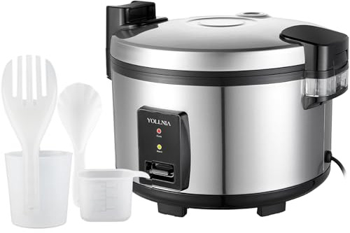 Yollnia Cuiseur de Riz [23L Grande Capacité] Pour 50-80 personnes, antiadhésif, sans le brûler, avec fonction maintien au chaud, 2500 W, Bol antiadhésif amovible lavable,acier inoxydable…
