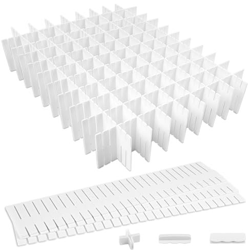 HOTUT Schubladenteiler, 18 Stück Schubladeneinteiler Weiß, Verstellbare Schubladen Organisers, Schubladentrenner, Kunststoff schubladeneinsatz, für Unterwäsche, Socken, Kosmetik, Schlafzimmer, Büro