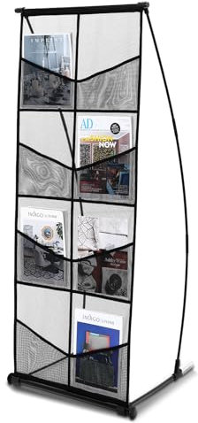 VEVOR Prospektständer Bodenprospektständer 4-stöckig 8 Fächer, Netz-Literaturstände Zeitungskatalogständer, Broschürenständer mit Tragetasche für Geschäfte Ausstellungen Büros 53 x 44 x 134 cm