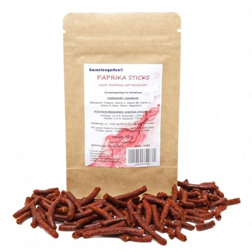 Garnelengarten® Futtersticks (50 g, Paprika) - Futtersticks Futterpellets Garnelenfutter Garnelensticks Wirbellosenfutter Schneckenfutter Krebsfutter Krabbenfutter
