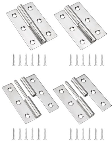 Venussar Charnières de Porte Gauche 75 * 50mm Charnière relevable, avec 24 vis, Acier inoxydable 304, Charnière amovible pour porte intérieure extérieure en argent massif