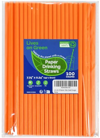 Lives on Green Cannucce di carta arancione da 19,7 cm, non confezionate, 100 pezzi, per cocktail, bar, ristoranti, acqua, succhi di frutta, bibite gassate