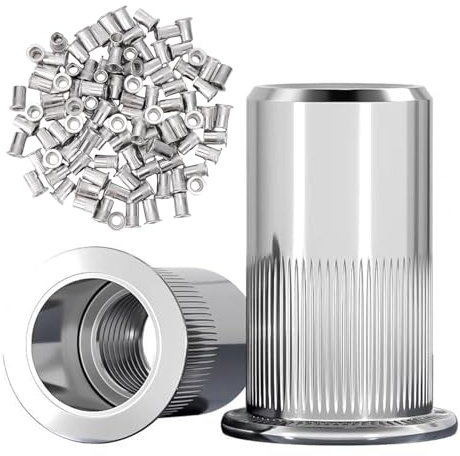 Wjelet 100 Stück M8 Nietmuttern, Aluminium Nietmutter, Robust Hülsenmutter Blindnietmuttern, Einnietmuttern Gewindeniet, Flachkopf-Gewindeeinsätze für Metall Holz Möbel Blech Mechanische Ausrüstung
