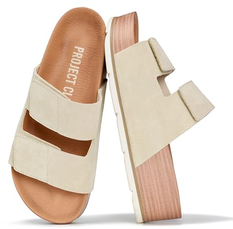 Project Cloud 100% Genuine Leather Platform Sandals Women Footwear-Beach Essentials Summer Wedges with Plush and Soft Insole-Non Slip&Lightweight Wedge Sandals For Women 2026 (PISMO,BIRCH, 10)