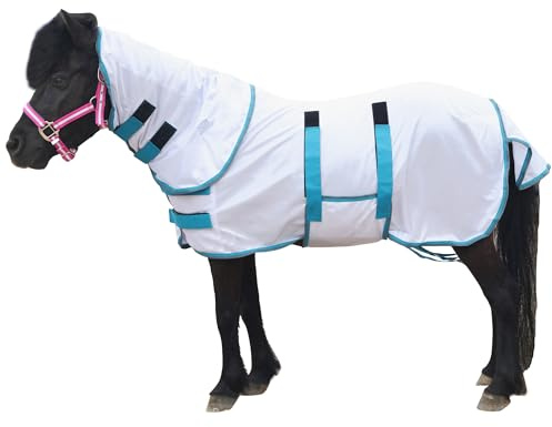 Gallopoff Alfombra de malla con cuello desmontable para ponis Shetland y protección contra insectos, color blanco (3'20.3 cm)
