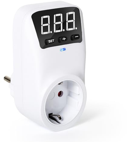 Jadeshay Adaptador de Enchufe con Protección contra Sobretensiones 16A AC230V Enchufe de Protección Antirayos Estabilizador de Voltaje para Protección de Electrodomésticos,con Pantalla LED