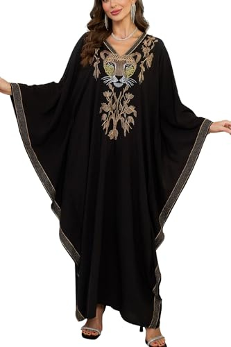 YouKD Dam Boho lång kimono-klänning stor storlek cardigan strand baddräkt täcker kläder, Ssvart, one size