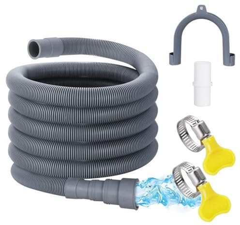 Drain Hose Kit, Washing Machine Extension | 4.9 Ft Flexible Washer Pipe with U-Bend Bracket, Discharge Hose with Adapter Clamp for Dishwashers and Laundry Machine Water Outflow System