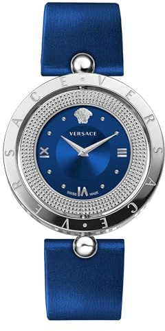 Versace Damen Analog Quarz Uhr mit Leder Armband VE7901123
