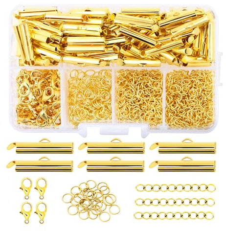 Mandala Crafts 20mm Gold Tone Seed Bead Sliders Clasps for Jewelry Making – 300 Slide Connectors Bars End Clasp Tubes Caps Finding