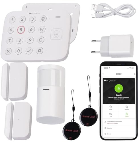 VisorTech WiFi Alarmanlage: 6-teiliges WLAN-Alarmanlagen-Set mit 3 Sensoren, 2 RFID-Schlüssel, App (Alarmanlage mit Türsensor, mit Fensterkontakt, Tablet)