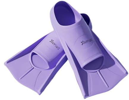 ENEN Palmes de Natation en Silicone Réglables Taille 33-47, Palmes d'entraînement de Natation Courtes pour Enfants et Adultes Femme Homme pour Entraînement Snorkeling (L,Violet)