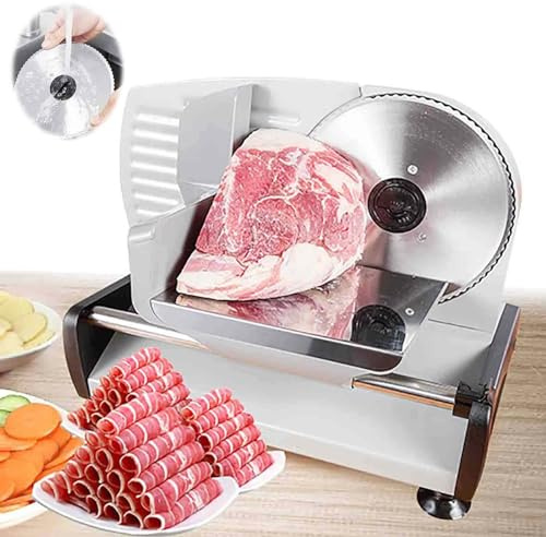 200w Electric Slicer (0-15mm Thickness Adjustment) - Lamb/Ham Slicing, Home Manual Meat Planer - 7.5 Stainless Steel Blade, for Meat, Toast, Sausage,Silver