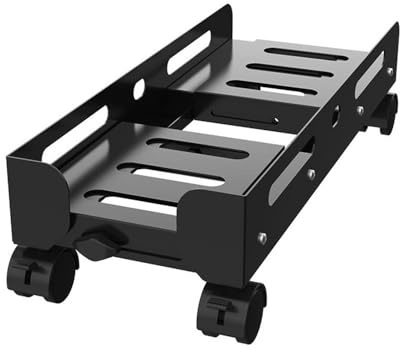 Tour réglable pour PC portable avec roulettes à roulettes - Support en acier robuste pour unité centrale - Pour ordinateur de bureau - Gain de place - Noir - Taille L