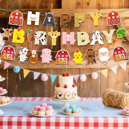 JeVenis decoración fiesta granja animales banderines patio rural decoración | JeVeniz decoración fiesta granja animales banderines patio rural decoración niños niñas guirnalda campestre cartel feliz