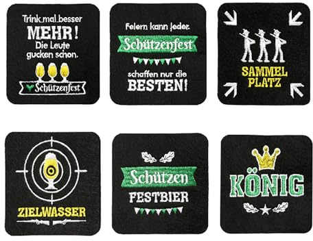 Gilde - 59756 - Untersetzer, Filz, Schützenfest, 6er Set, Bestickt, schwarz, 10cm x 10cm, waschbar bis 30 Grad
