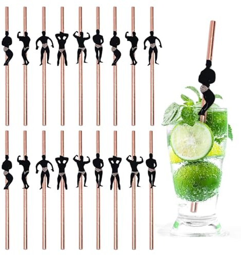 18Pcs Hen Bachelorette Cocktail, Hen Party Naughty Straw Rose Gold Paper Straws for Bachelorette Party Decoration Accessories