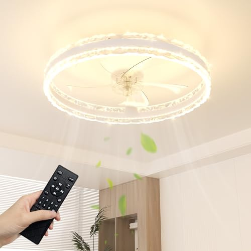 NIORSUN 50cm White Ceiling Fan with Light, Ceiling Fan Light with Remote