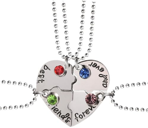 JchEnye 4er - Set Freundschaftskette für beste Freundinnen, Puzzle - Herz - Design, 4 Halsketten als Geburtstagsgeschenk, Silberfarben