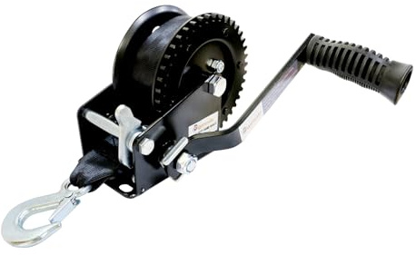 Hand Winch, 1200LBS Pulling Capacity, Heavy Duty Boat Trailer Winch Hand Winch with 8M (26FT) Polyester Strap and Two-Way Ratchet, Manual Operated Hand Crank Winch for Trailer, Boat or ATV Towing