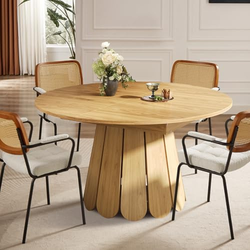SoarFlash Table à Manger Extensible Moderne, de Ronde à Ovale - Pieds en Forme de pétales, Adaptée à la Cuisine, la Salle à Manger et Le Balcon, 118-158 cm, chêne Naturel