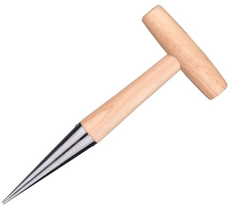 ARTIBETTER Herramienta de Jardinería Perforadora Manual con Mango Ergonómico de Madera Dispenser Metálico Widger para Trasplante Siembra y Fertilización Huertos y Plantas