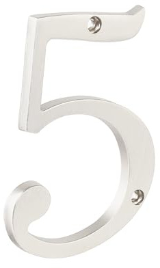 HASWARE 4-Inch Metal Address Numbers for Houses - Brushed-Silver Zinc Alloy Door Sign with Modern Floating Look Rust-Proof Powder-Coated Easy Install 0-9 (Number 5)