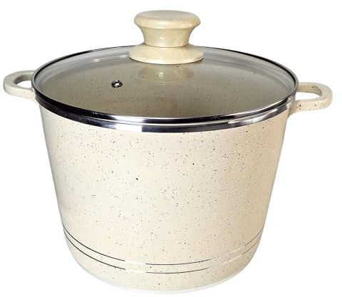 Everypan Speckled Granite Non-Stick Tall 5.4L Stockpot with Glass Lid – Deep Soup Pot, Large Cooking Pot, Induction Compatible Cookware for Soup, Stew & Boiling (Cream)