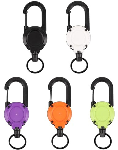 MINGBOLIN 5Pièces Porte-clés extensibles, Porte Badge Enrouleur Multicolore avec Câble en Acier de 65cm, Porte Clé Rétractables, Accessoire Pratique pour Clés & Badges, Idéal pour Quotidien & Outdoor
