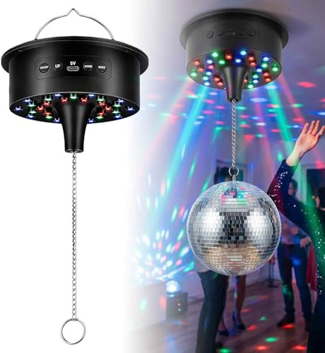 Spegelbollsmotor med LED-färgväxlare, discobollmotor med fjärrkontroll och kedja, professionell spegelkula roterande motor, roterande motor diskokula tyst drivmotor för takmontering, festprylar