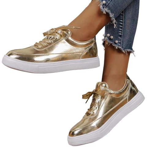 EQWIGKEIT Scarpe con glitter da donna, scarpe da ginnastica con paillette, traspiranti, classiche, leggere, per il tempo libero, scarpe da corsa, A22 Gold, 41 EU