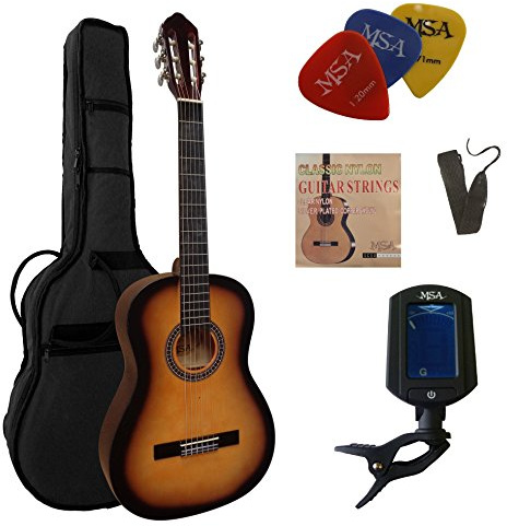 MSA 4/4 Gitarre SunBurst für Anfänger, Gitarrenset mit Tasche Stimmgerät STARTERSET
