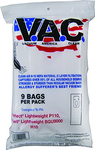VACUUM AMERICA CLEAN VAC 31 Bissell Lightweight BGU8000, BGU8500, Perfect Lightweight P109, P110, H-10 HEPA Filtration (Pack of 9)