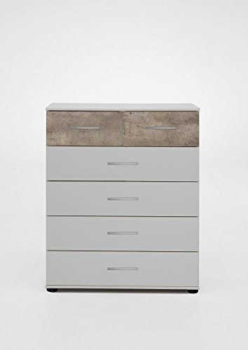 Beauty.Scouts Kommode Lisboa I Highboard, Alpinweiß, Beton Look, 81x102x41 cm,