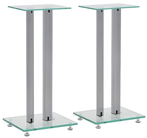Festnight Lautsprecherständer Speaker Stand Säulen-Design 2 STK. Hartglas Silbern | Umfasst 2 Lautsprecherständer