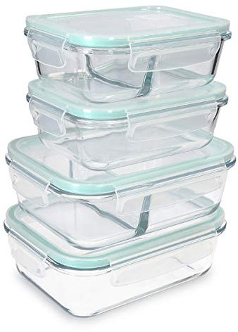 Navaris Glas Frischhaltedose Set mit Deckel - 4x Vorratsdosen in 2 Größen - auslaufsicher hitzebeständig kältebeständig - Glasbehälter Boxen