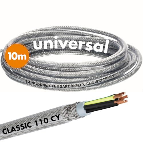 10 Meter Lapp 1135004 Ölflex Classic 110 CY geschirmte Steuerleitung 4x0,5 mm² mit grün-gelbem Schutzleiter I geschirmtes Kabel 4 adrig I Steuerkabel 4 adrig mit Schirm I Außenmantel transparent