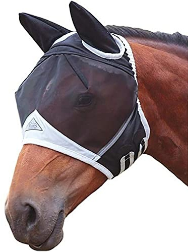 TopHomer Maschera antimosche a maglia fine con orecchie traspirante maschera anti-zanzara per cavallo bianco e nero S