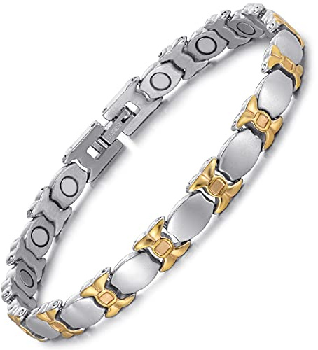 RainSo Magnetisches Armband aus Titan für Damen, verstellbarer Schleifenknoten-Schmuck mit silbernen und goldenen Akzenten, hypoallergene Geschenk-Box, Präsentations- und Größenwerkzeug, Titan