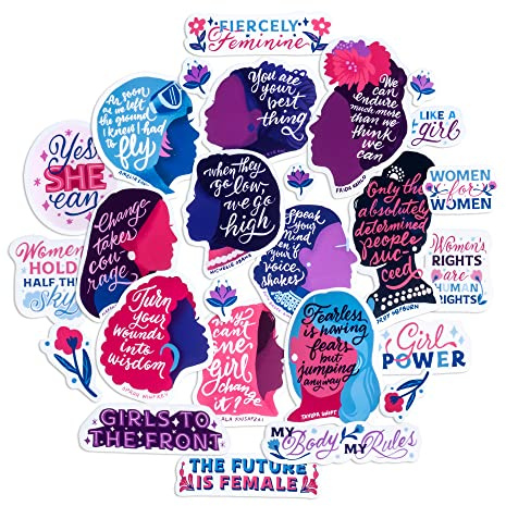 Navy Peony Notable Women Quote Stickers (26 Pieces) - Feminist, Purple-Themed, Silhouettes | Inspirational Empowerment Stickers for Laptops, Water Bottles, Gifts