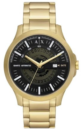 Armani Exchange Watch For Men, Quarz-Dreizeiger-Datumwerk und 46mm Gehäusegröße mit Edelstahlarmband