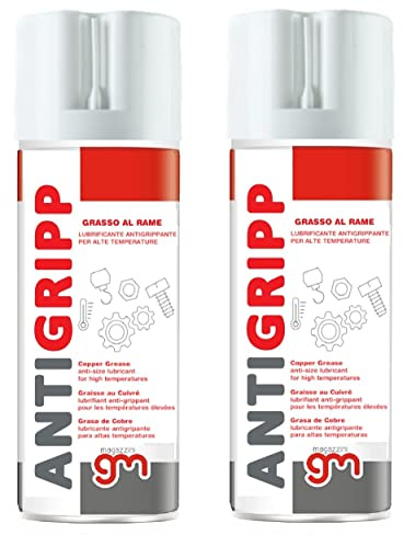 Magazzini GM ANTIGRIPP, Grasso Spray al Rame Antigrippante per Alte Temperature fino a 1100°C, Lubrificante Idrorepellente, Previene Usura e Corrosione, 400ml (2)
