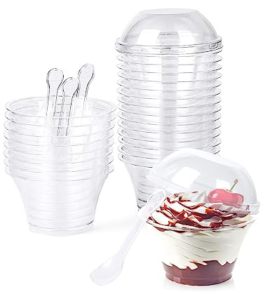 CoKeeSun 30 Pcs Dessert Cups, 5oz/140ml Round Dessert Cups Set Reusable Dessert Pots for Dessert Pudding Mousse Ice Cream Cheesecake