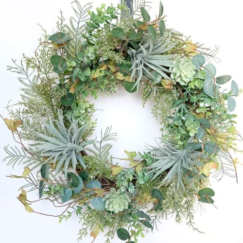 CIROASES 22-inch Winter Front Door Wreath, Artificial Green Succulent Plant Christmas Wreath, Winter Indoor Outdoor Courtyard Home Decoration, Christmas Party Office Store Decoration