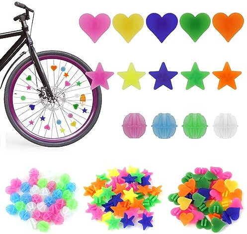Lot de 210 Perles Rayons Velo Decoration Rayon Velo, Décoration Velo Fille, Accessoire Velo Fille Perles Décoration Vélo, Clip Rayon Vélo Coloré pour Filles et Garçons