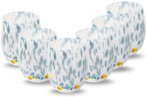 Gocce di Murano Gotas de Murano Juego de 6 Vasos Arcobaleno Pioggia de Cristal de Murano soplado de 300 ml coloreados Hechos a Mano Envoltorio de 6 Elegantes y Preciosos Vasos de Agua (Polvere Acquam