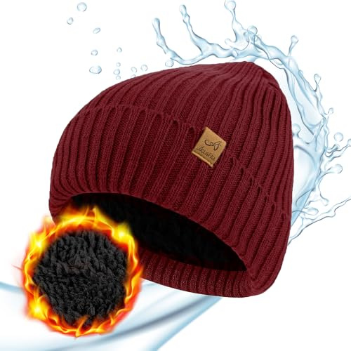 ACUSHLA wasserdichte, Winddichte Beanie Mütze, Winter Warme Unisex Wintermütze Strickmütze Dehnbare Weiche Wollmütze mit Bündchen und Dickem Warmem Futter Geschenk für Freundin männer Frauen
