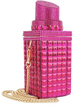 Sheiyeah Damen-Handtasche in Lippenstift-Form, eingelegter Strass, Kristall, Glitzer, Abendtasche, Geldbörse, Clutch, glitzernde Bankett-Handtasche, Rose