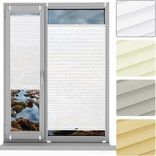 Plissee Plisseerollo Klemmfix Ohne Bohren 28 x 35 cm, Plissee Ohne Bohren Nach Maß, Easyfix Plisseerollo Jalousie Faltrollo, Plisseerollo Sichtschutz, für Fenster & Tür, Weiß